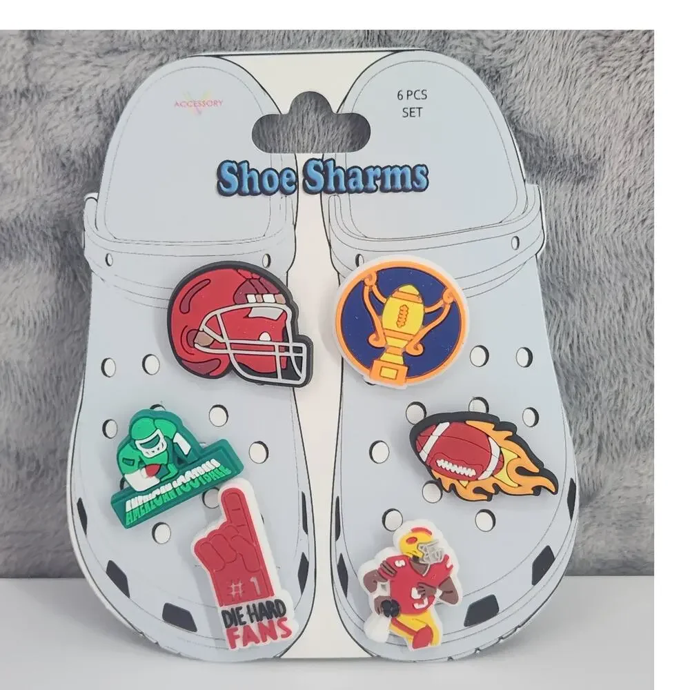 NEW Set of 6 American Football Themed Charms / Buttons for Crocs & Braclets